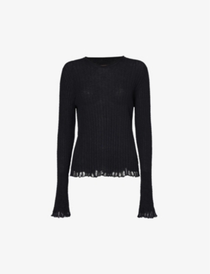 Shop Uma Wang Women's Black Distressed Cotton And Silk-blend Knitted Top