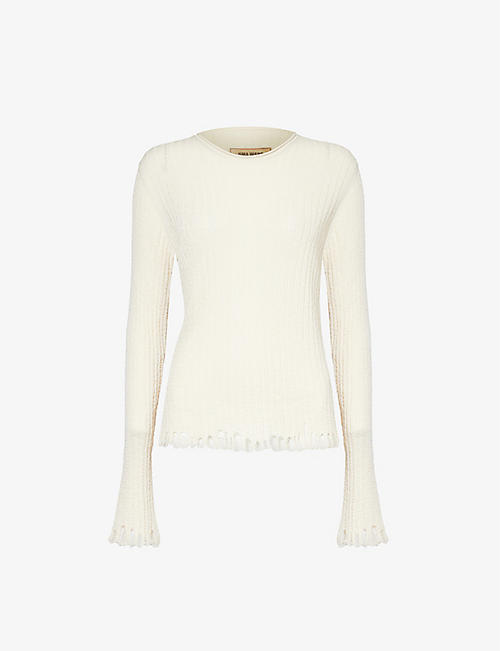 UMA WANG: Distressed cotton and silk-blend knitted top