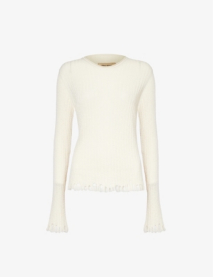 Shop Uma Wang Women's Off White Distressed Cotton And Silk-blend Knitted Top