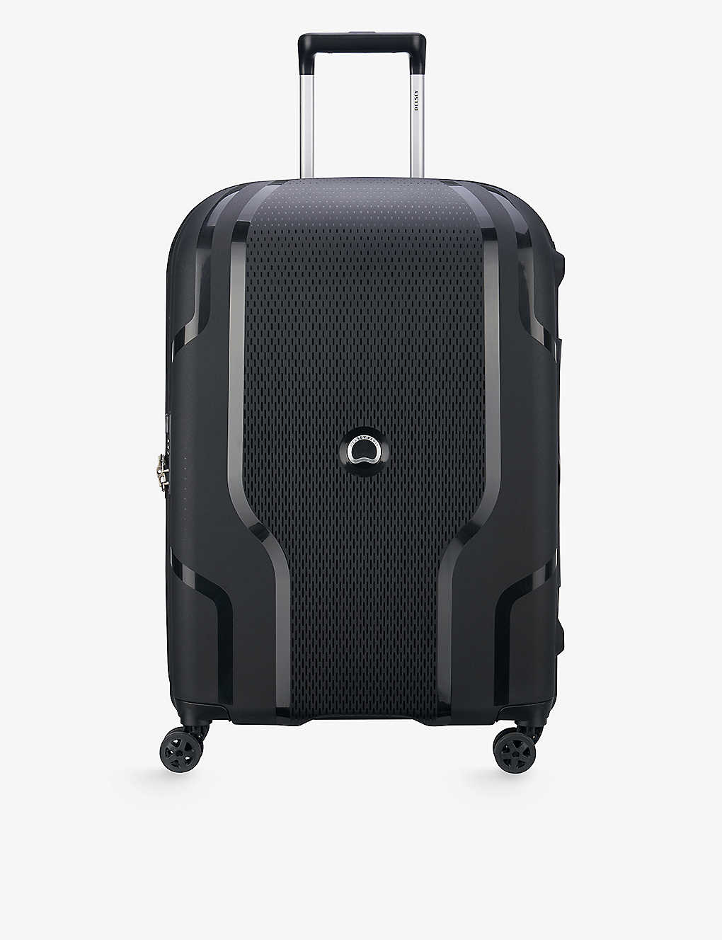 Delsey Black Clavel 4-wheel Expandable Recycled-polypropylene Hard Check-in Suitcase 70cm