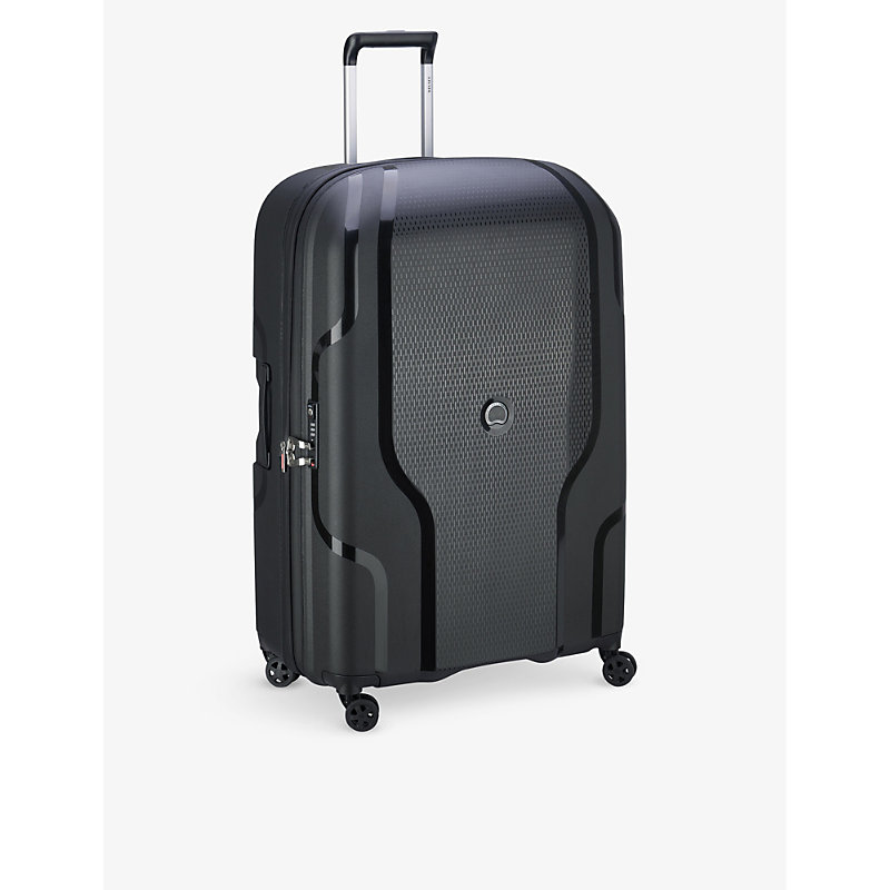 Shop Delsey Black Clavel 4-wheel Xl Expandable Recycled-polypropylene Hard Check-in Suitcase
