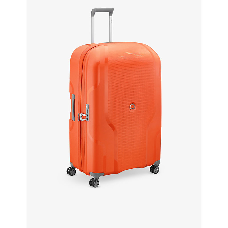 Shop Delsey Tangerine Orange Clavel 4-wheel Xl Expandable Recycled-polypropylene Hard Check-in Suitcase