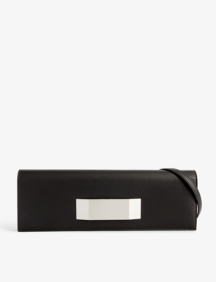 Shop Rick Owens Brand-engraved Plaque Leather Clutch Bag In Black