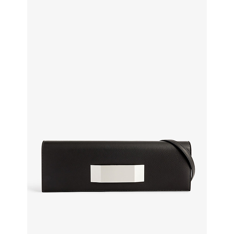 Shop Rick Owens Brand-engraved Plaque Leather Clutch Bag In Black