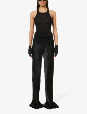 Shop Rick Owens Women's Black Sleeveless Semi-sheer Silk-blend Knitted Top