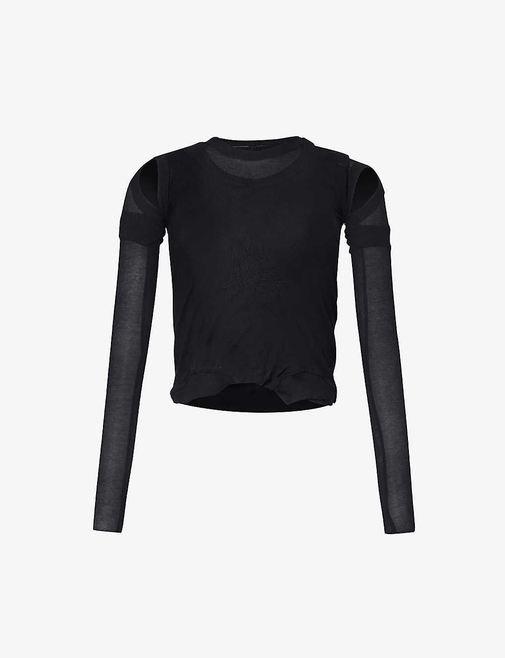 Rick Owens Womens Black Long-sleeved Slim-fit Cotton-jersey Top