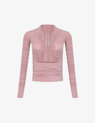 Rick Owens Womens Dusty Pink Prong Cut-out Stretch-woven Top