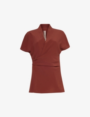Rick Owens Womens Henna Crepe-textured V-neck Woven-blend Top In Red