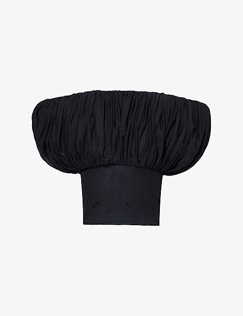 RICK OWENS: Pleated padded-shoulder cotton-knit top
