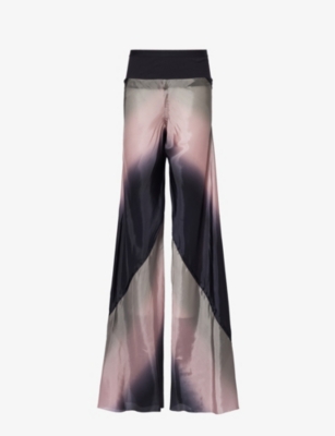Shop Rick Owens Women's Blackdusty Pink Degrade Graphic-print Wide-leg High-rise Satin Trousers