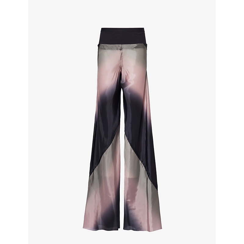 Shop Rick Owens Women's Blackdusty Pink Degrade Graphic-print Wide-leg High-rise Satin Trousers