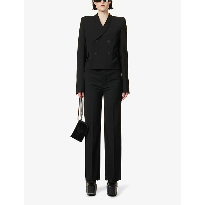 Shop Rick Owens Straight-leg Mid-rise Wool Trousers In Black