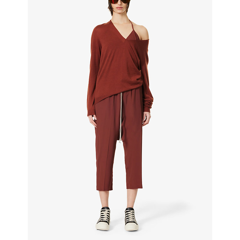 Shop Rick Owens Women's Henna Dropped-crotch Straight-leg High-rise Woven Trousers In Red