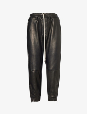 Shop Rick Owens Women's Black Tapered-leg High-rise Leather Trousers