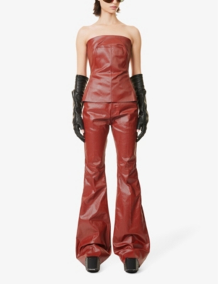 Shop Rick Owens Women's Cardinal Red Coated High-rise Slim-fit Cotton-blend Jeans