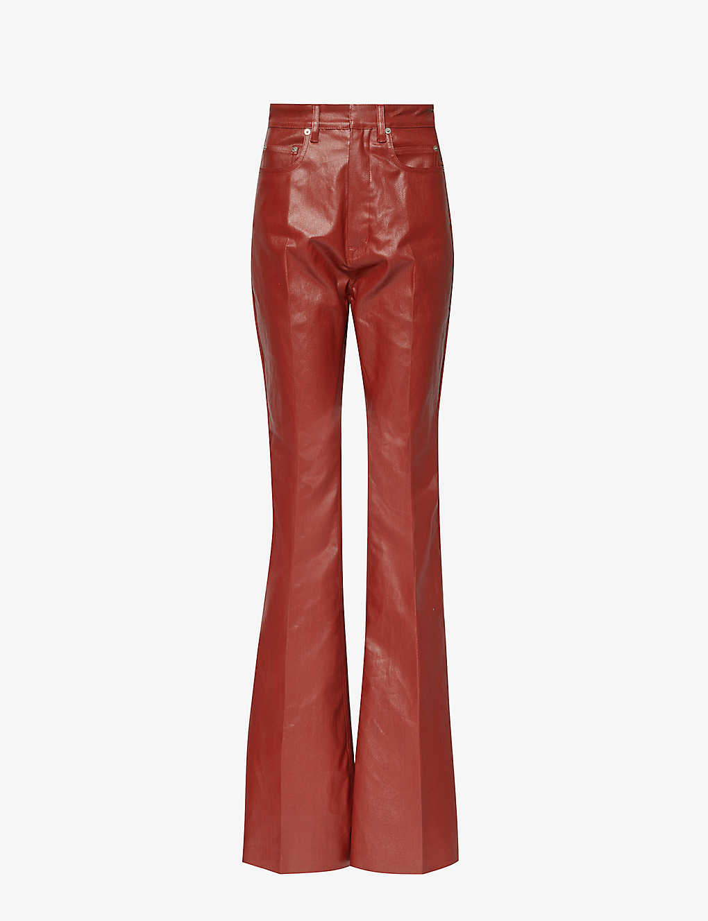 Rick Owens Womens Cardinal Red Coated High-rise Slim-fit Cotton-blend Jeans