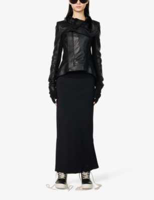 Shop Rick Owens Women's Black Asymmetric-hem High-rise Woven-blend Midi Skirt