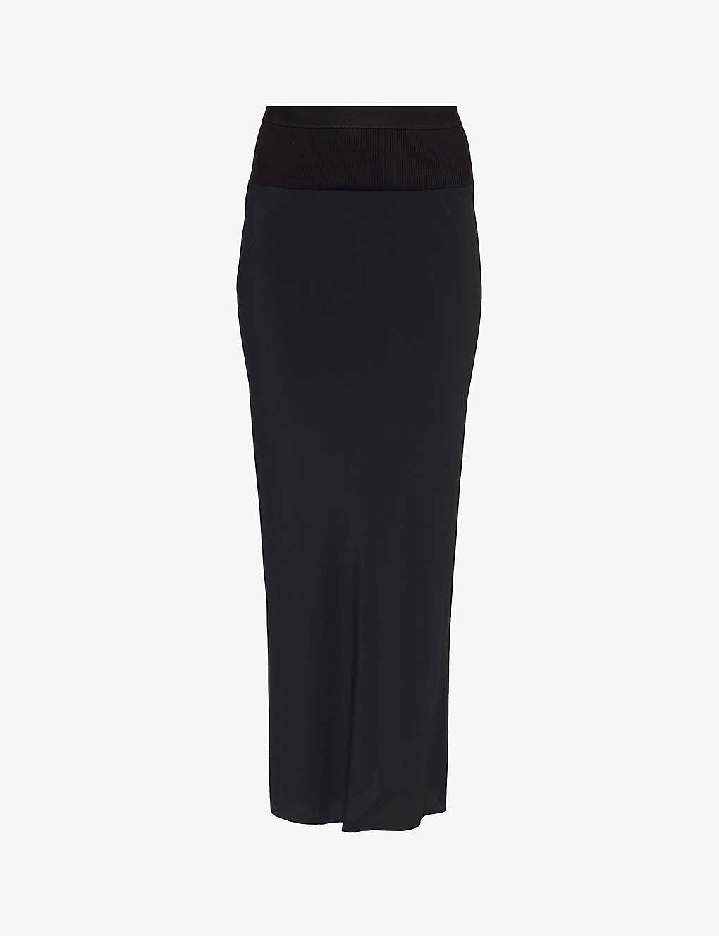 Shop Rick Owens Womens Black Asymmetric-hem High-rise Woven-blend Midi Skirt