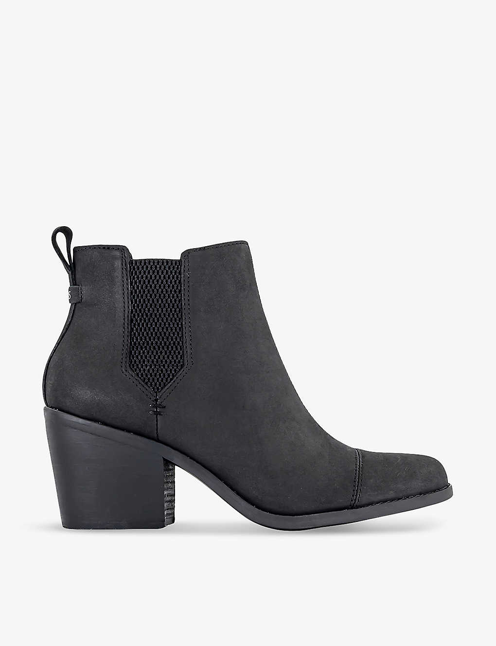 TOMS TOMS WOMENS BLACK OILED NUBUCK EVERLY ELASTICATED-SIDE LEATHER HEELED ANKLE BOOTS