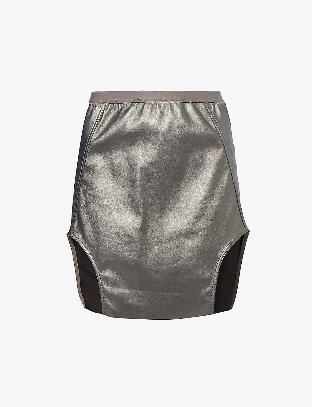 Rick Owens Womens Gun Metal High-rise Metallic Leather Mini Skirt In Grey
