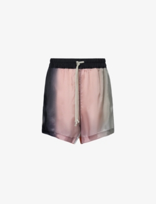 RICK OWENS: Graphic-print relaxed-fit satin shorts