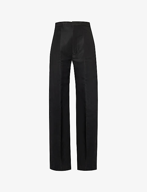 RICK OWENS: Structured-waistband wide-leg high-rise satin trousers