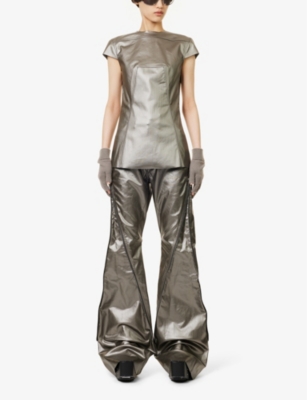 Shop Rick Owens Womens Gun Metal Zip-embellished Coated Stretch-denim Jeans