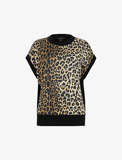 ALLSAINTS: Marti leopard-print sleeveless stretch-woven tank