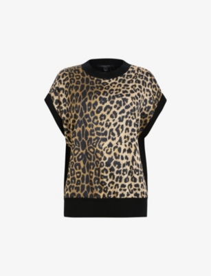 Shop Allsaints Women's Leppo Brown/bl Marti Leopard-print Sleeveless Stretch-woven Tank