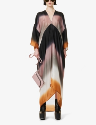 Shop Rick Owens Women's Lido Degrade V-neck Graphic-print Satin Maxi Dress
