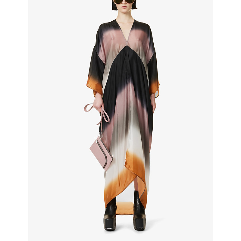 Shop Rick Owens Women's Lido Degrade V-neck Graphic-print Satin Maxi Dress