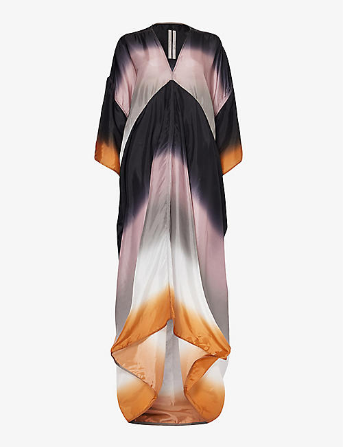 RICK OWENS: V-neck graphic-print satin maxi dress