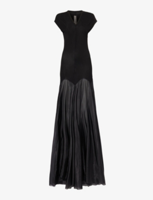 RICK OWENS: V-neck flared-hem silk-blend jersey maxi dress