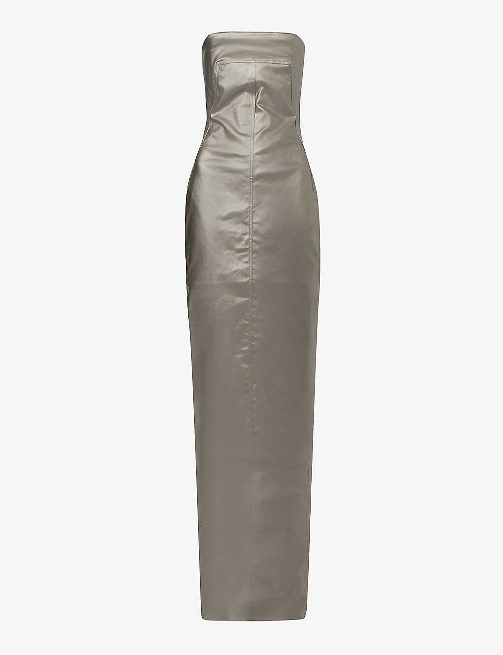Rick Owens Womens Gun Metal Metallic Straight-neck Coated-cotton Maxi Dress
