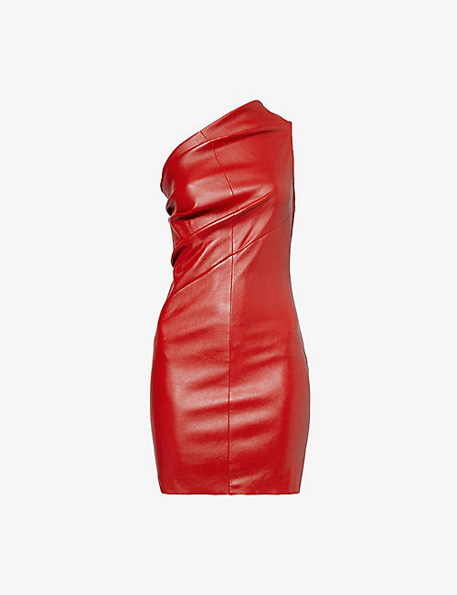 RICK OWENS: Asymmetric-neck slim-fit leather mini dress
