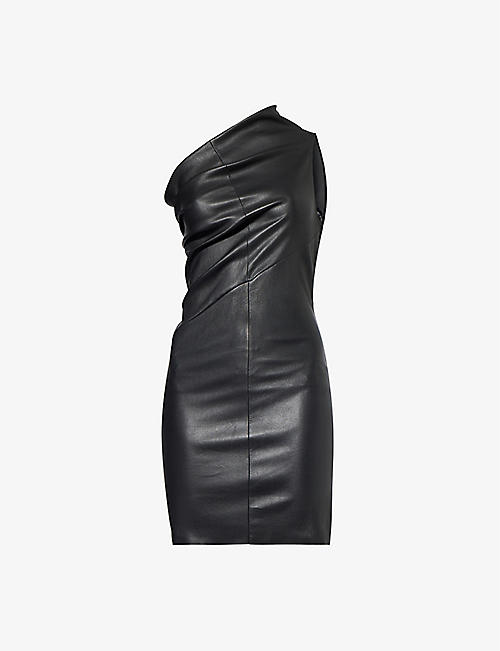 RICK OWENS: Asymmetric-neck slim-fit leather mini dress