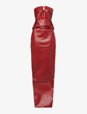 Shop Rick Owens Womens Cardinal Red Prong Cut-out Cotton-blend Maxi Dress