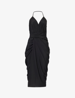 Shop Rick Owens Halterneck Wraparound Woven Midi Dress In Black