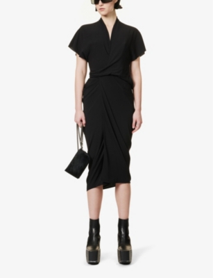 Shop Rick Owens V-neck Slim-fit Crepe Midi Dress In Black