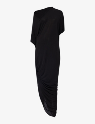 RICK OWENS: Asymmetric drop-shoulder stretch-woven maxi dress