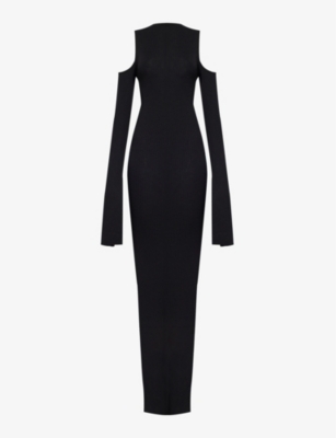 Shop Rick Owens Women's Black Slim-fit Cut-out Wool Knitted Maxi Dress