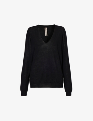 RICK OWENS: V-neck relaxed-fit wool-knit jumper