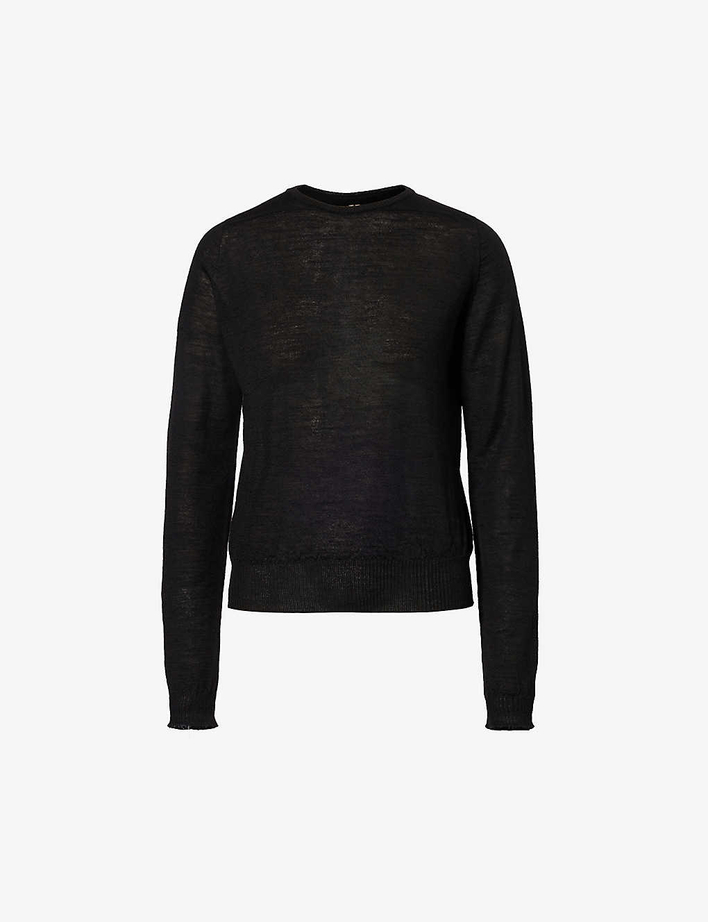Rick Owens Womens Black Round-neck Relaxed-fit Wool Jumper