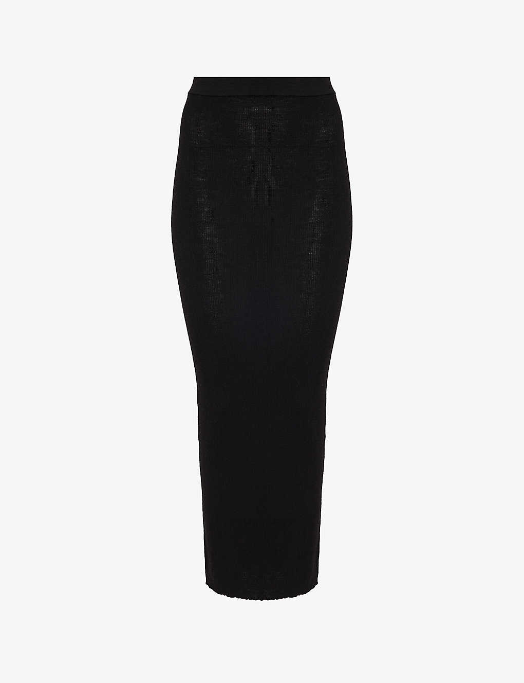 Rick Owens Womens Black Split-hem Slim-fit High-rise Stretch Wool-blend Mini Skirt