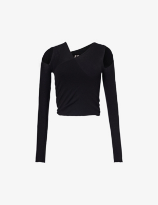 Rick Owens Womens Black Cut-out Long-sleeve Knitted Top