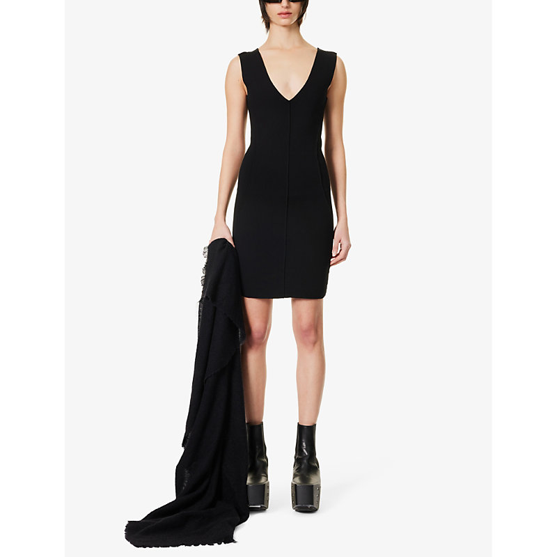 Shop Rick Owens Women's Black V-neck Slim-fit Knitted Mini Dress