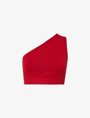 Rick Owens Womens Cardinal Red One-shoulder Slim-fit Stretch-woven Top