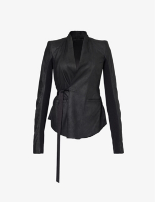 Rick Owens Womens Black Wrapped Slim-fit Leather Jacket