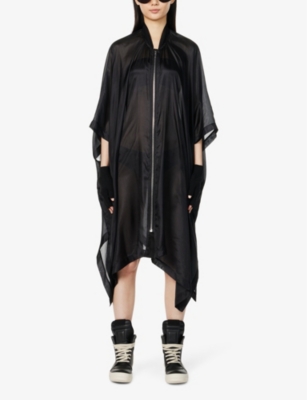 Shop Rick Owens Womens Black Asymmetric-hem Sheer Silk Jacket