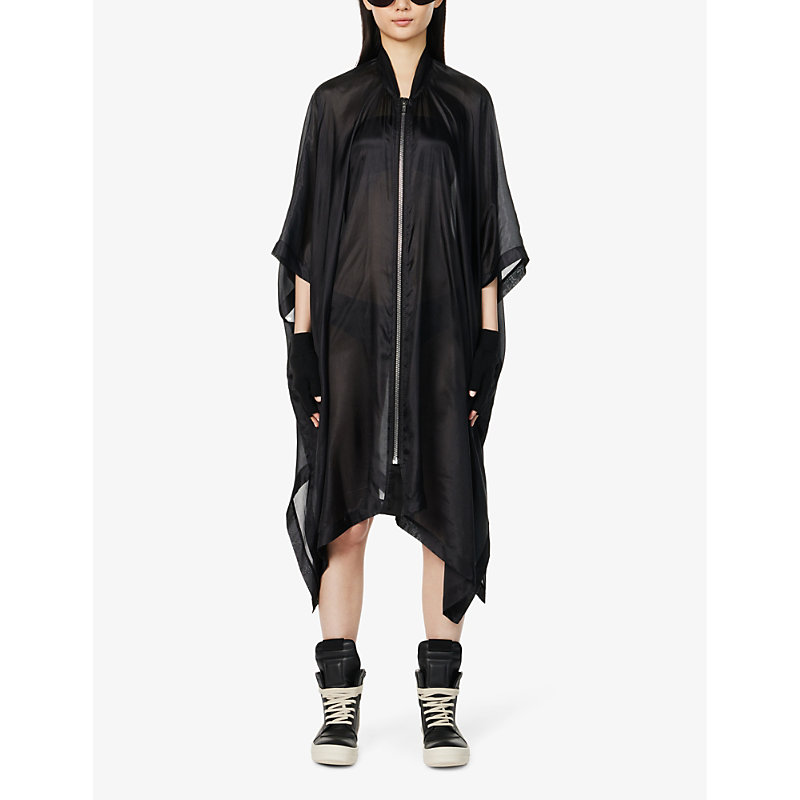Shop Rick Owens Womens Black Asymmetric-hem Sheer Silk Jacket
